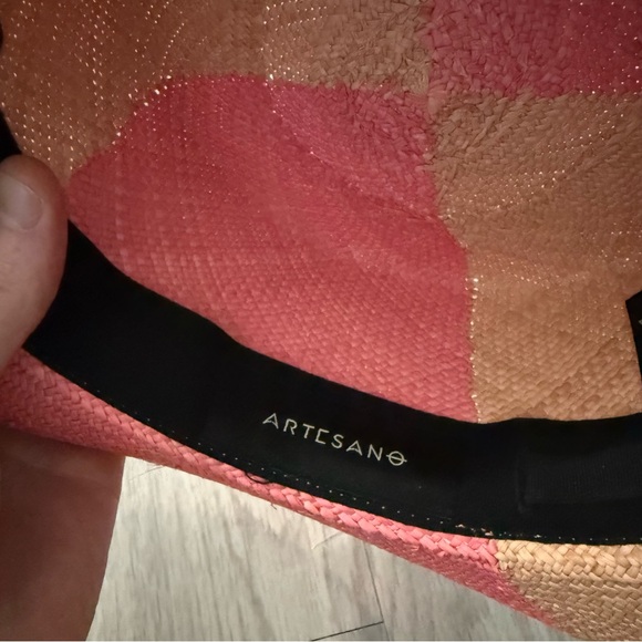Artesano Toquilla Straw Hat – Pink & Natural – Size M - Picture 2 of 3